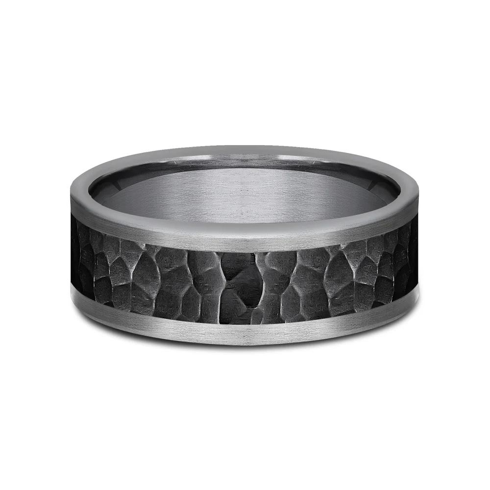 The Turner Men's Wedding Band in Grey Tantalum and Black Titanium - 8mm Width by Tantalum - Image 3