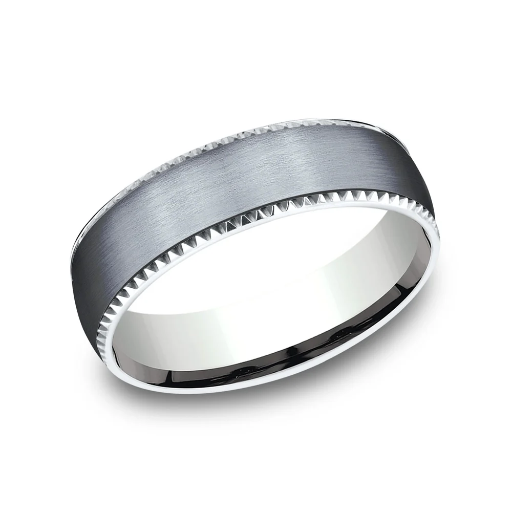 The Valor Men's Wedding Band in 14K White Gold and Grey Tantalum - 6.5mm Width by Ammara Stone