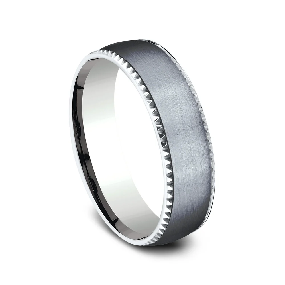 The Valor Men's Wedding Band in 14K White Gold and Grey Tantalum - 6.5mm Width by Ammara Stone - Image 2