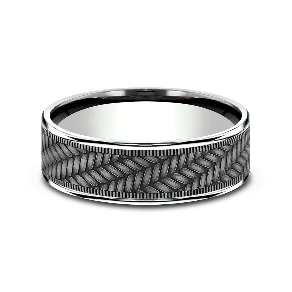 The Vanguard Men's Wedding Band in 14K White Gold and Grey Tantalum - 7.5mm Width by Ammara Stone - Image 3