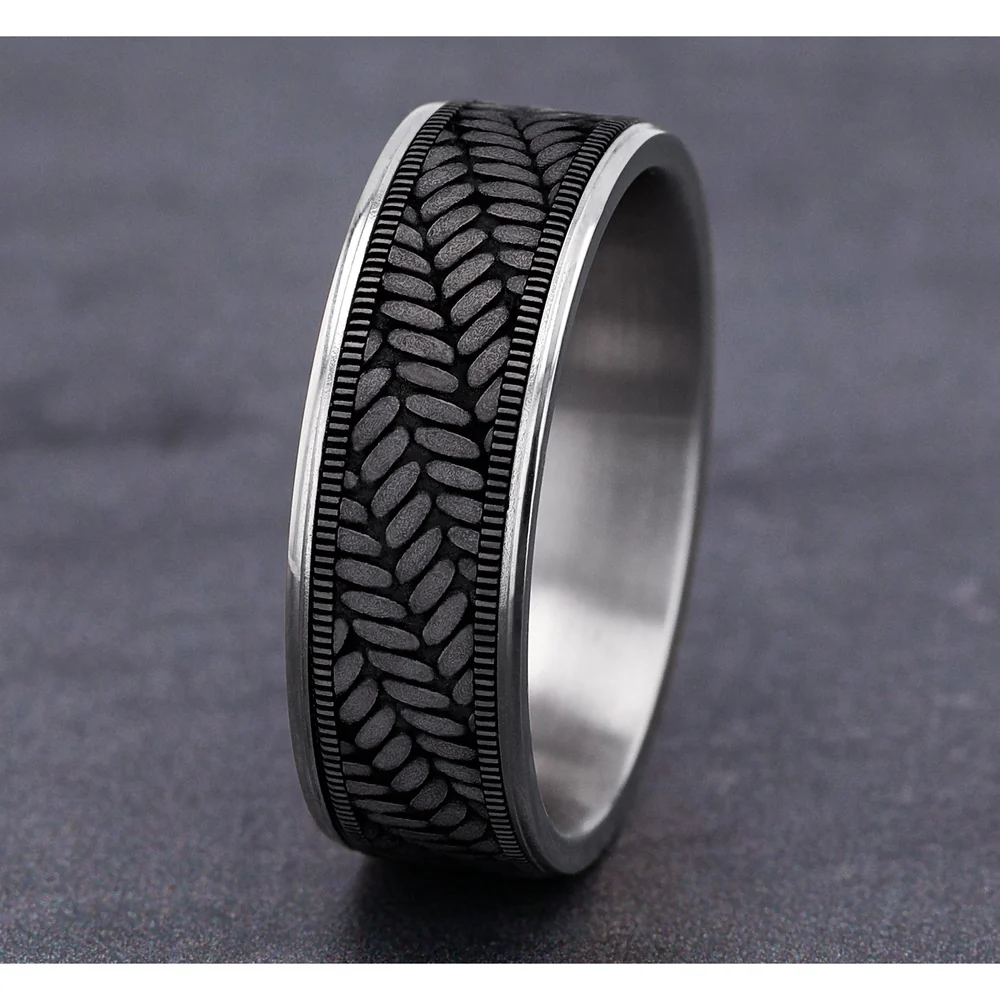 The Vanguard Men's Wedding Band in 14K White Gold and Grey Tantalum - 7.5mm Width by Ammara Stone - Image 4
