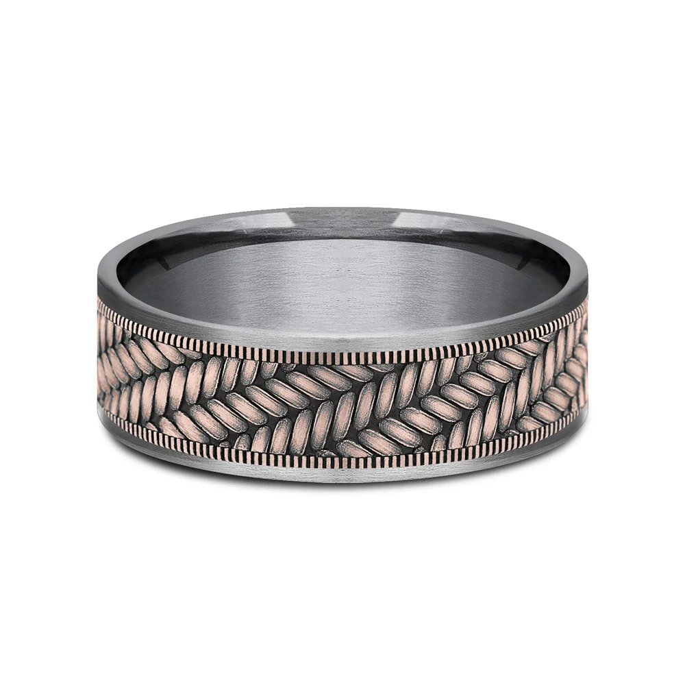 The Vanguard Men's Wedding Band in Grey Tantalum and 14K Rose Gold - 7.5mm Width by Ammara Stone - Image 3