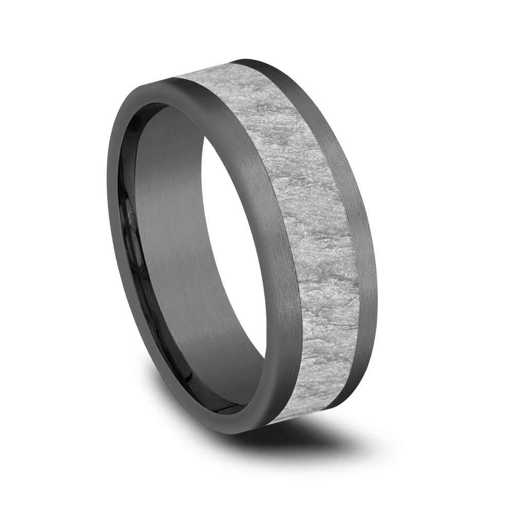 The Vesuvius Men's Wedding Band in Grey Tantalum and 14K White Gold - 8mm Width by Ammara Stone - Image 2