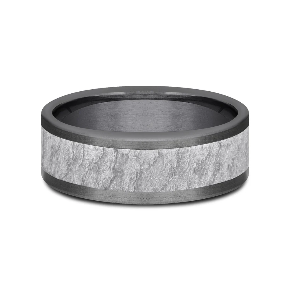 The Vesuvius Men's Wedding Band in Grey Tantalum and 14K White Gold - 8mm Width by Ammara Stone - Image 3
