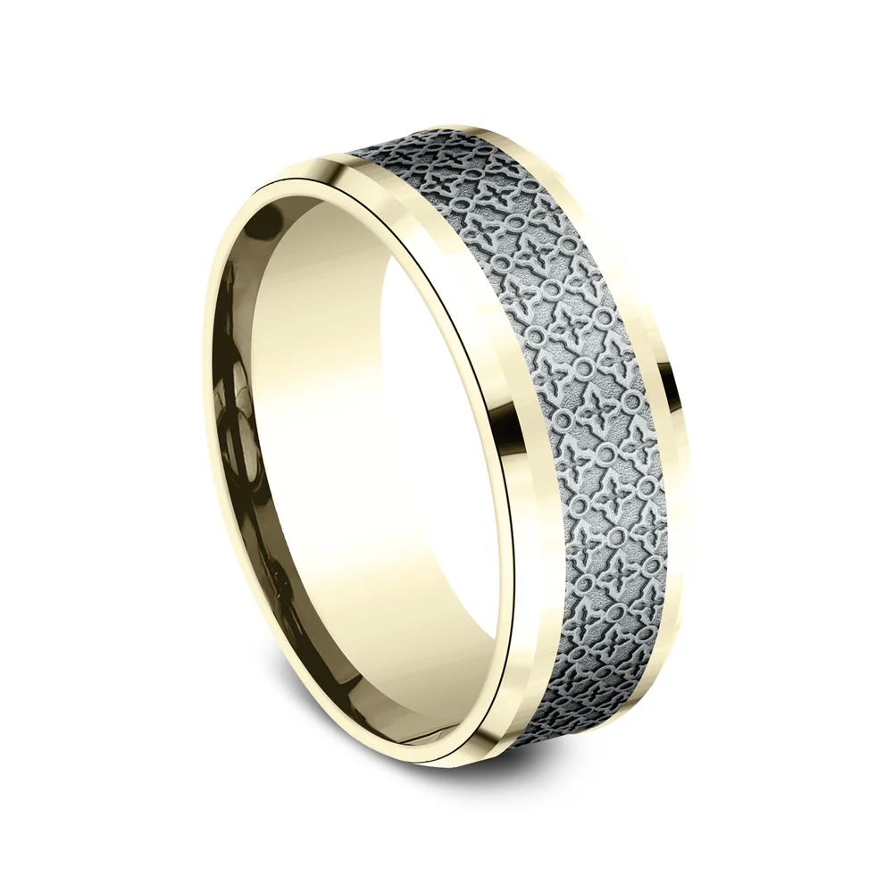 The Vienna Men's Wedding Band in 14K Yellow and White Gold - 8mm Width by Benchmark - Image 2