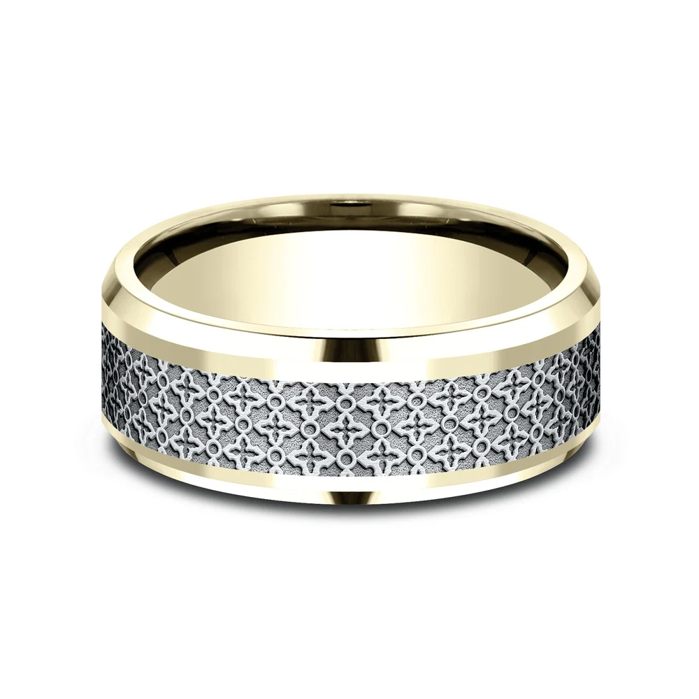 The Vienna Men's Wedding Band in 14K Yellow and White Gold - 8mm Width by Benchmark - Image 3