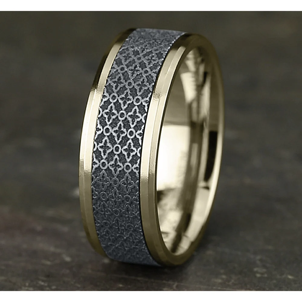 The Vienna Men's Wedding Band in 14K Yellow and White Gold - 8mm Width by Benchmark - Image 4
