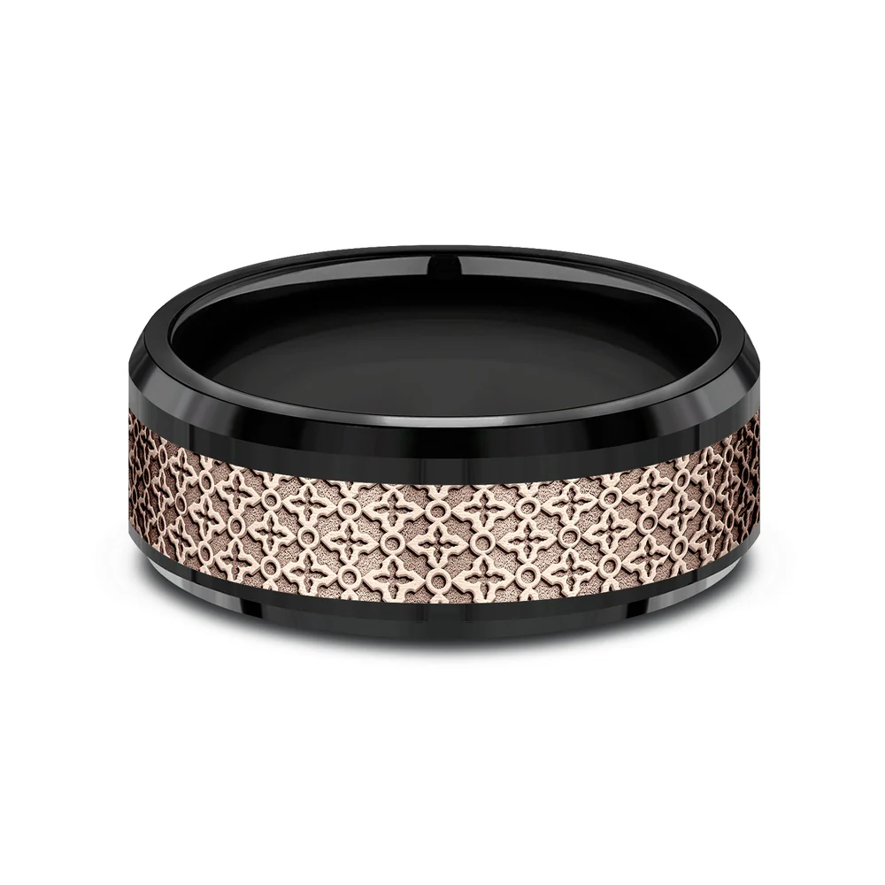 The Vienna Men's Wedding Band in Black Titanium and 14K Rose Gold - 8mm Width by Ammara Stone - Image 3