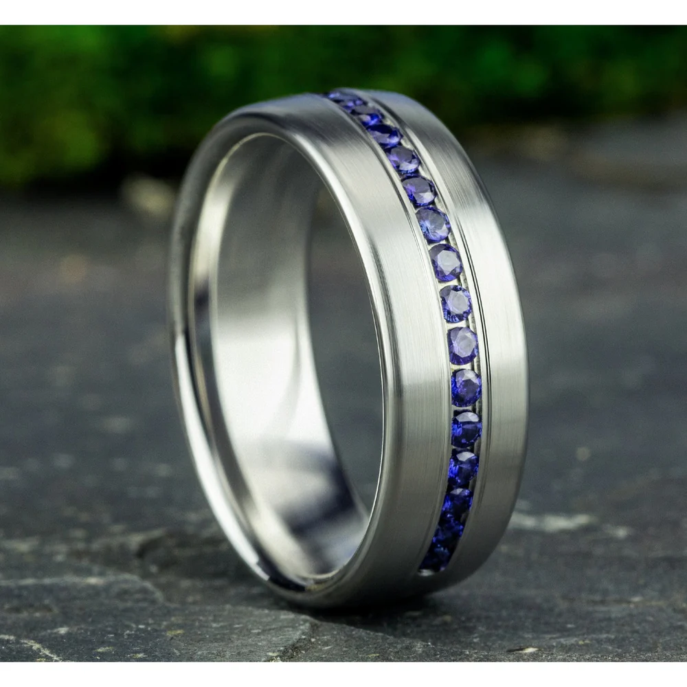 The Viscount Men's Wedding Band in 14K White Gold - 7.5mm Width by Benchmark - Image 4