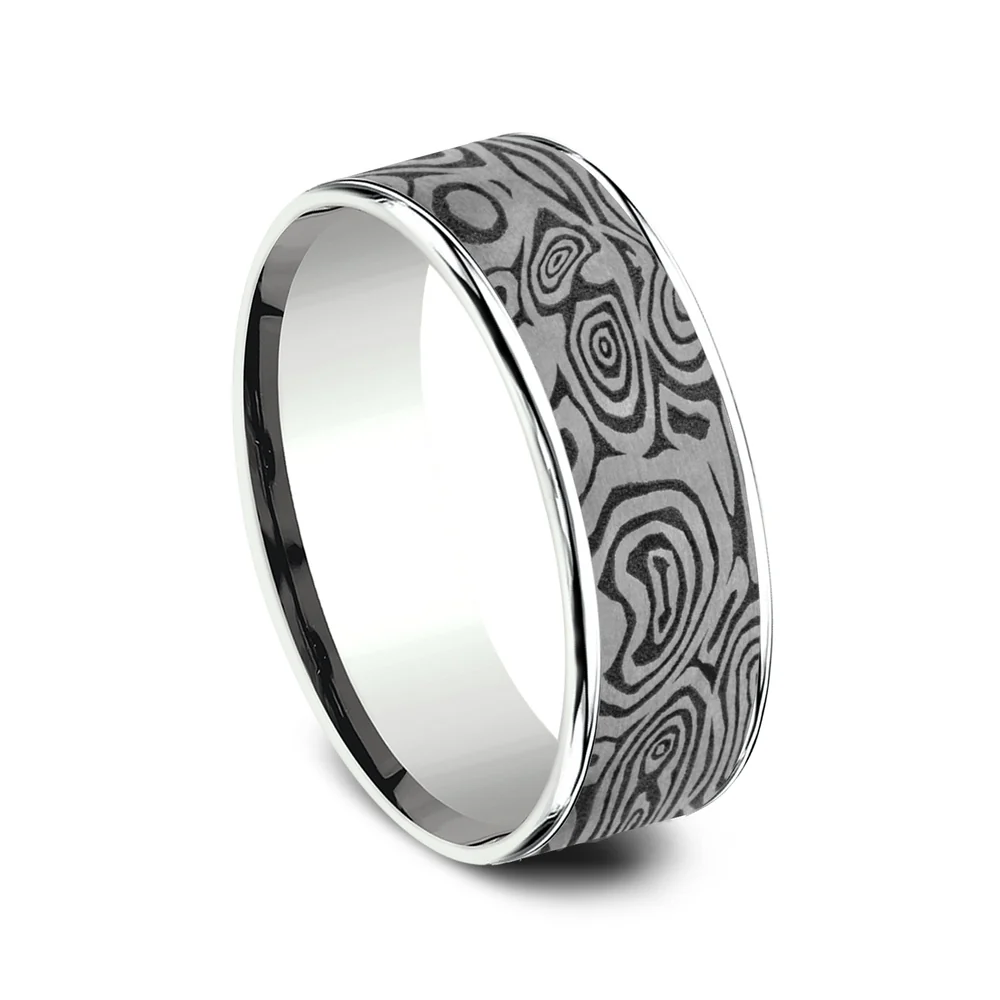 The Vortex Men's Wedding Band in 14K White Gold and Grey Tantalum - 7.5mm Width by Ammara Stone - Image 2