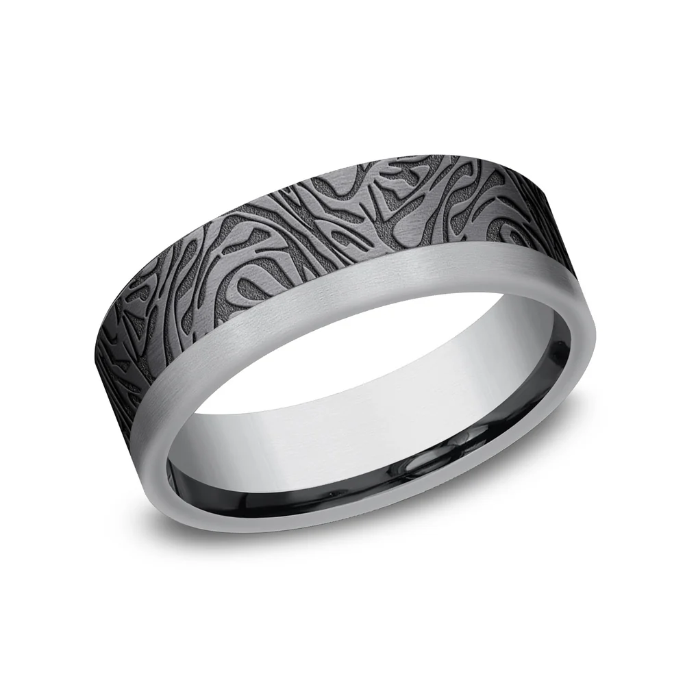 The Warrior Men's Wedding Band in Grey and Tantalum - 7mm Width by Tantalum
