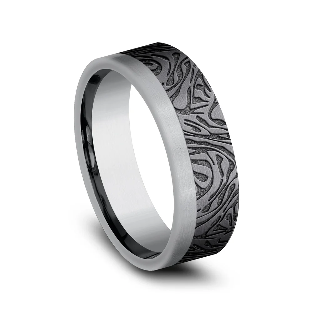 The Warrior Men's Wedding Band in Grey and Tantalum - 7mm Width by Tantalum - Image 2