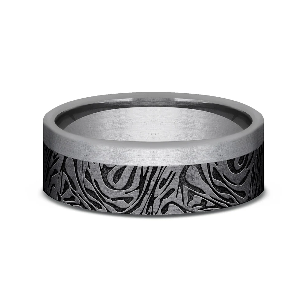 The Warrior Men's Wedding Band in Grey and Tantalum - 7mm Width by Tantalum - Image 3