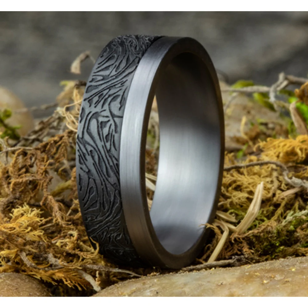 The Warrior Men's Wedding Band in Grey and Tantalum - 7mm Width by Tantalum - Image 4