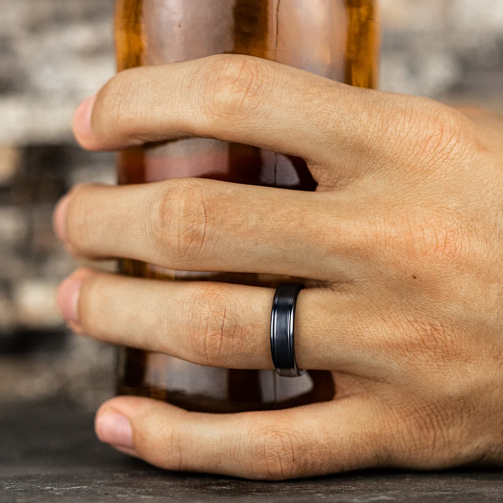 The Washington Men's Wedding Band in Black Titanium - 6mm Width by Forge - Image 5
