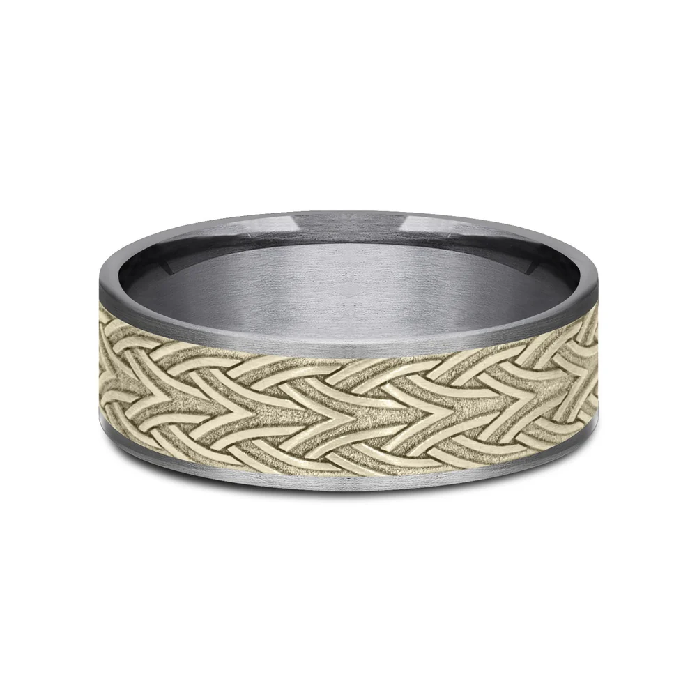 The Waterford Men's Wedding Band in Grey Tantalum and 14K Yellow Gold - 7.5mm Width by Ammara Stone - Image 3