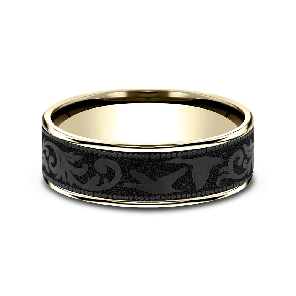 The Waterfowl Men's Wedding Band in 14K Yellow Gold and Black Titanium - 7.5mm Width by Brook and Branch - Image 3