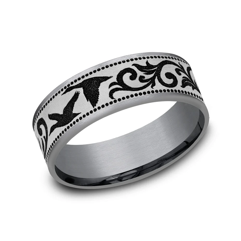 The Waterfowl Men's Wedding Band in Grey Tantalum and Grey/Black Titanium - 7.5mm Width by Brook and Branch