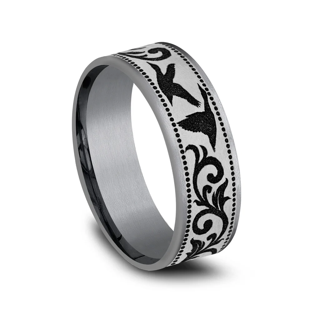 The Waterfowl Men's Wedding Band in Grey Tantalum and Grey/Black Titanium - 7.5mm Width by Brook and Branch - Image 2