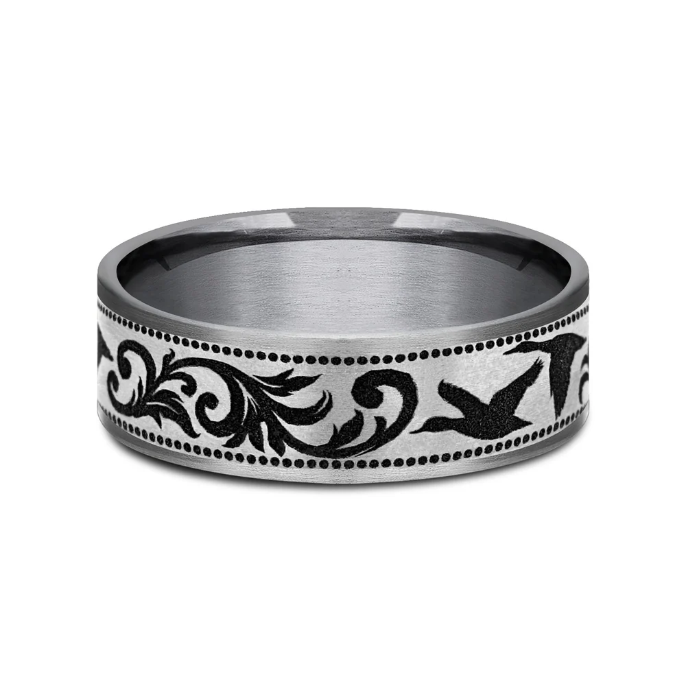 The Waterfowl Men's Wedding Band in Grey Tantalum and Grey/Black Titanium - 7.5mm Width by Brook and Branch - Image 3