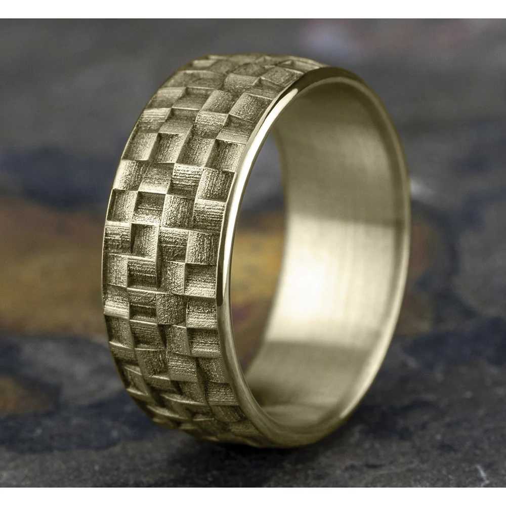 The Weaver Men's Wedding Band in 14K Yellow Gold - 9mm Width by Benchmark - Image 4