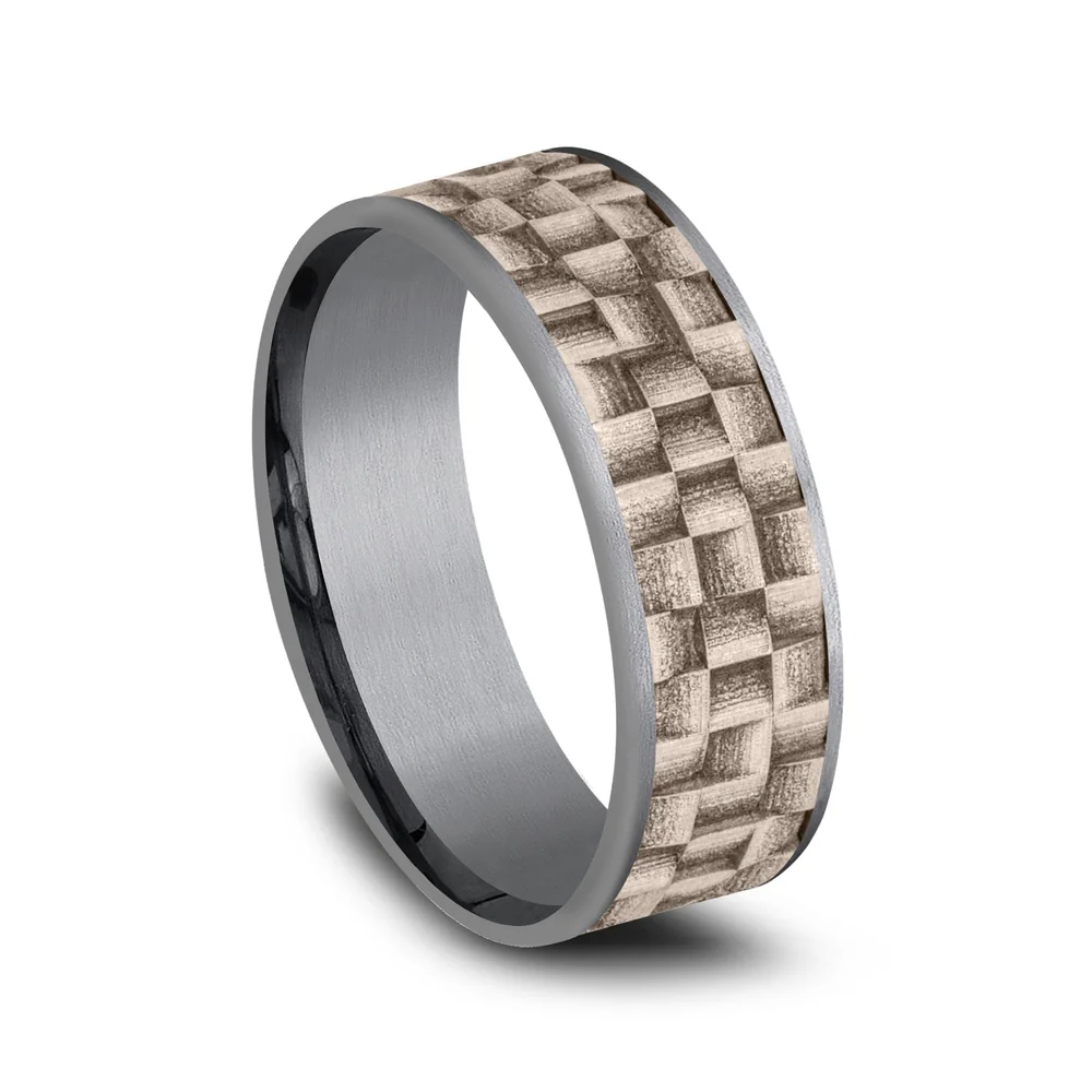 The Weaver Men's Wedding Band in Grey Tantalum and 14K Rose Gold - 7.5mm Width by Ammara Stone - Image 2