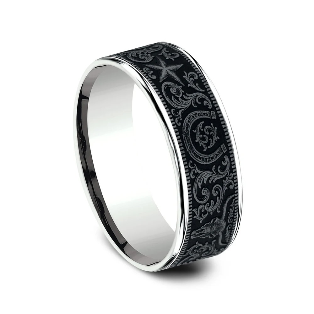 The Western Script Men's Wedding Band in 14K White Gold and Grey Tantalum - 7.5mm Width by Brook and Branch - Image 2