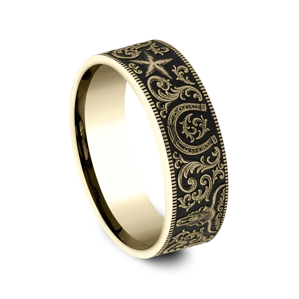 The Western Script Men's Wedding Band in 14K Yellow Gold - 8mm Width by Brook and Branch - Image 2