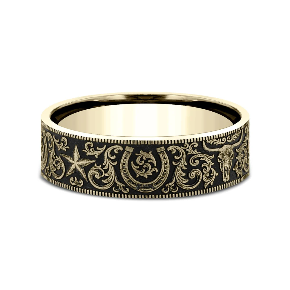 The Western Script Men's Wedding Band in 14K Yellow Gold - 8mm Width by Brook and Branch - Image 3