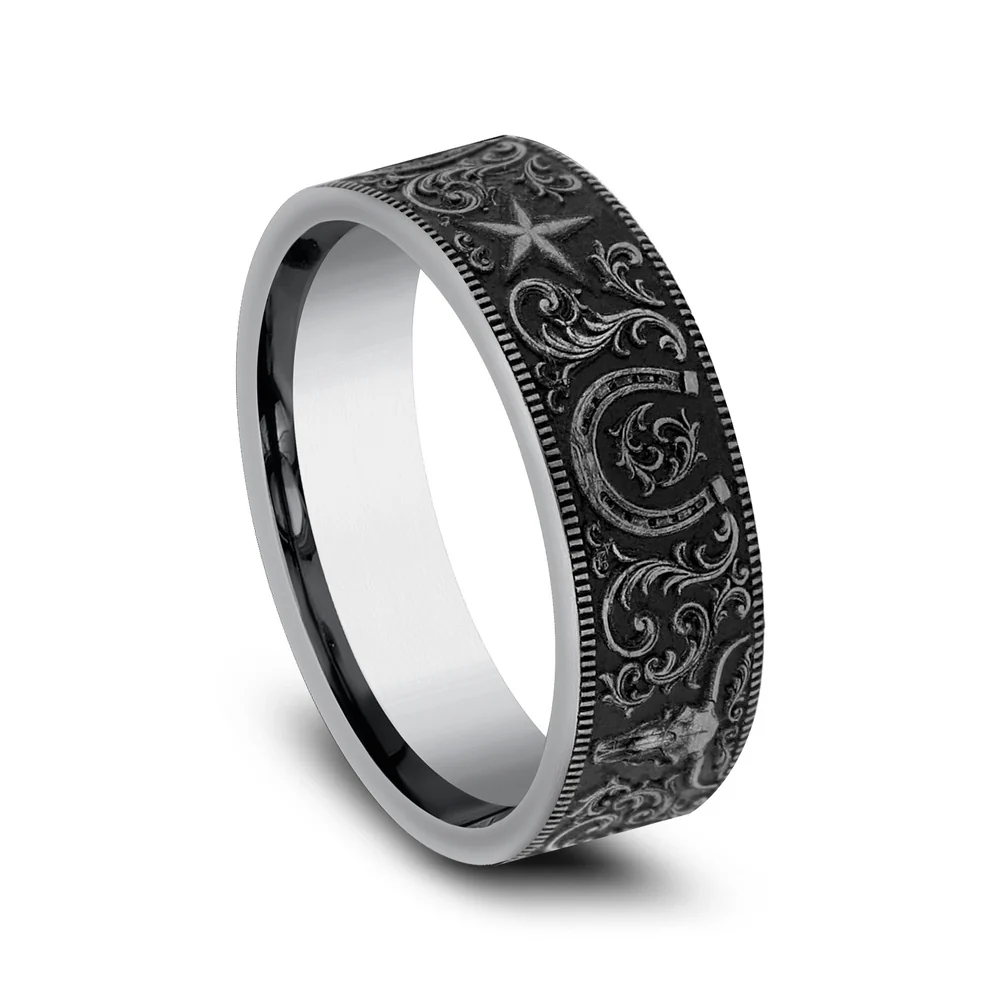 The Western Script Men's Wedding Band in Tungsten - 7mm Width by Forge - Image 2