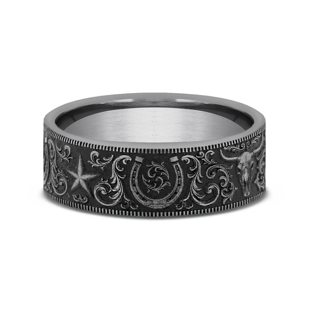 The Western Script Men's Wedding Band in Tungsten - 7mm Width by Forge - Image 3