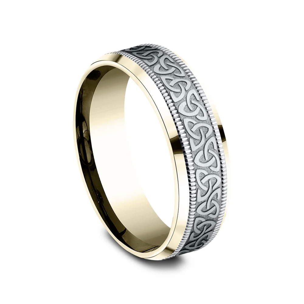 The Wexford Men's Wedding Band in 14K Yellow and White Gold - 7mm by Benchmark - Image 2