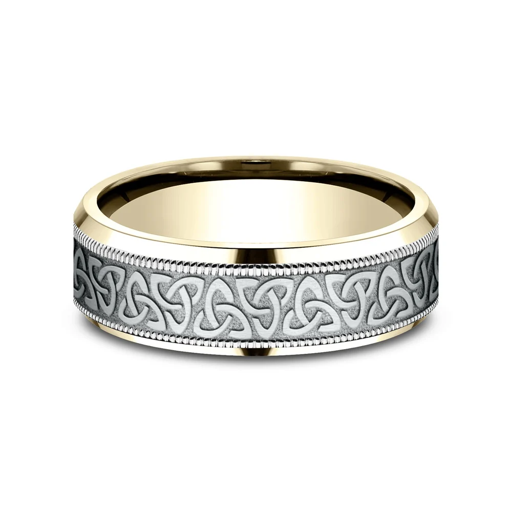 The Wexford Men's Wedding Band in 14K Yellow and White Gold - 7mm by Benchmark - Image 3