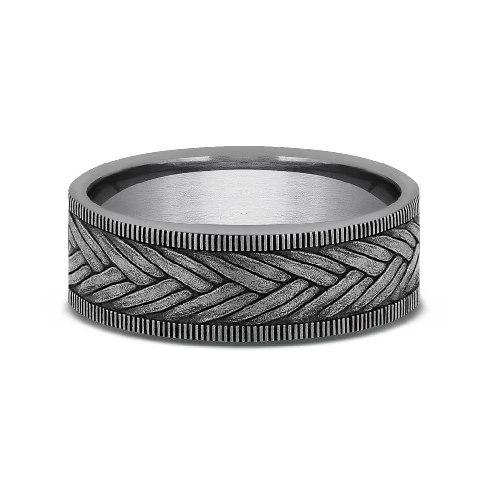 The Wheat Men's Wedding Band in Grey Tantalum - 7mm Width by Tantalum - Image 3