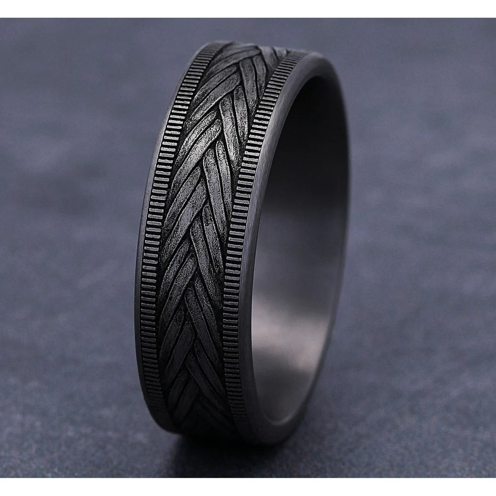 The Wheat Men's Wedding Band in Grey Tantalum - 7mm Width by Tantalum - Image 4
