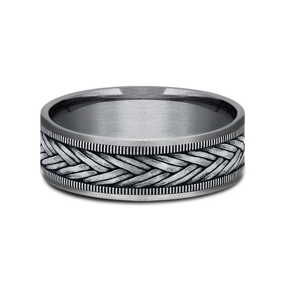 The Wheat Men's Wedding Band in Grey Tantalum and 14K White Gold - 7.5mm Width by Ammara Stone - Image 3
