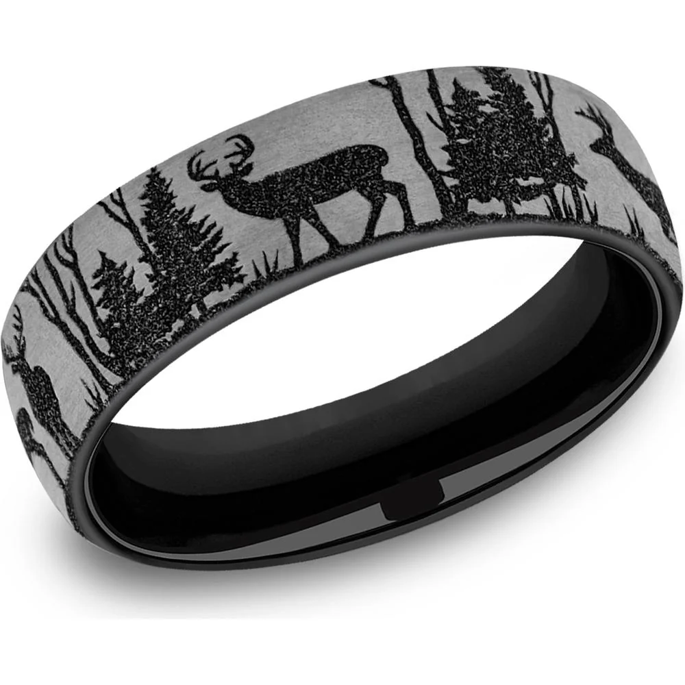 The Whitetail Men's Wedding Band in Grey/Black Titanium - 6.5mm Width by Brook and Branch