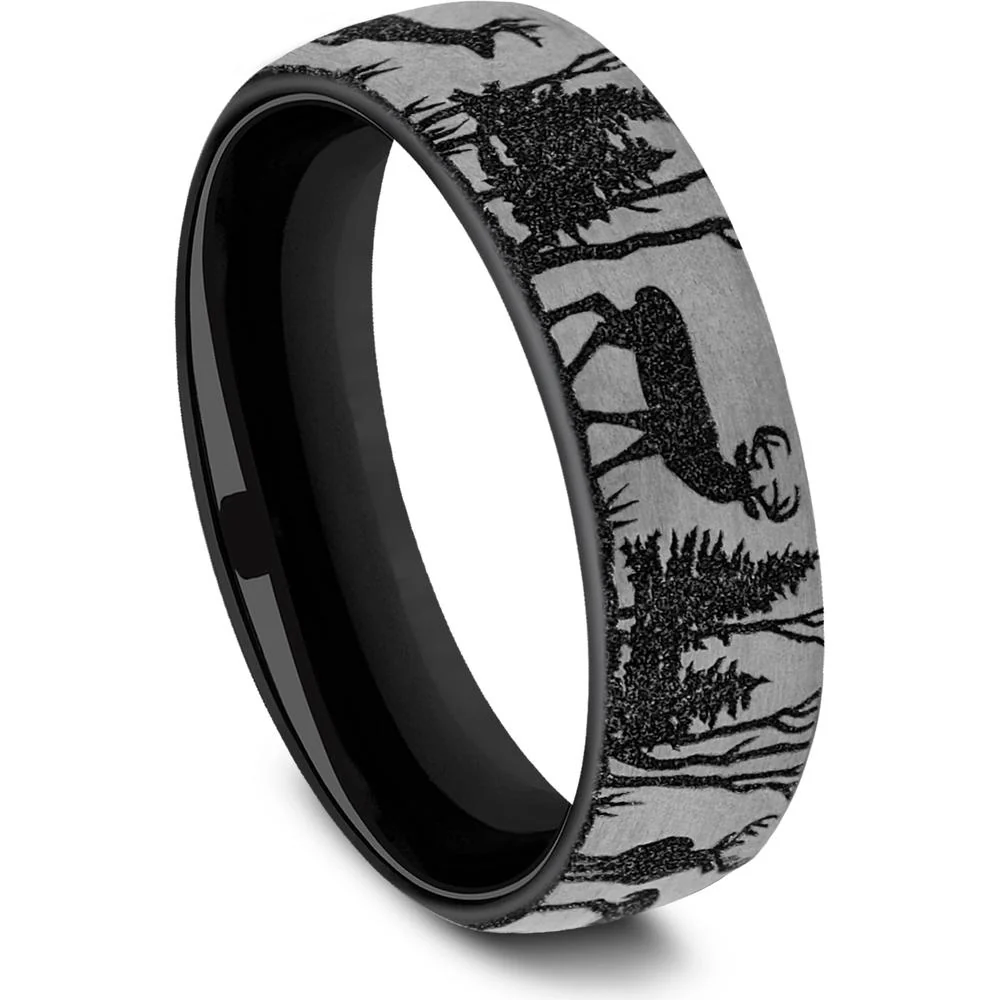 The Whitetail Men's Wedding Band in Grey/Black Titanium - 6.5mm Width by Brook and Branch - Image 2