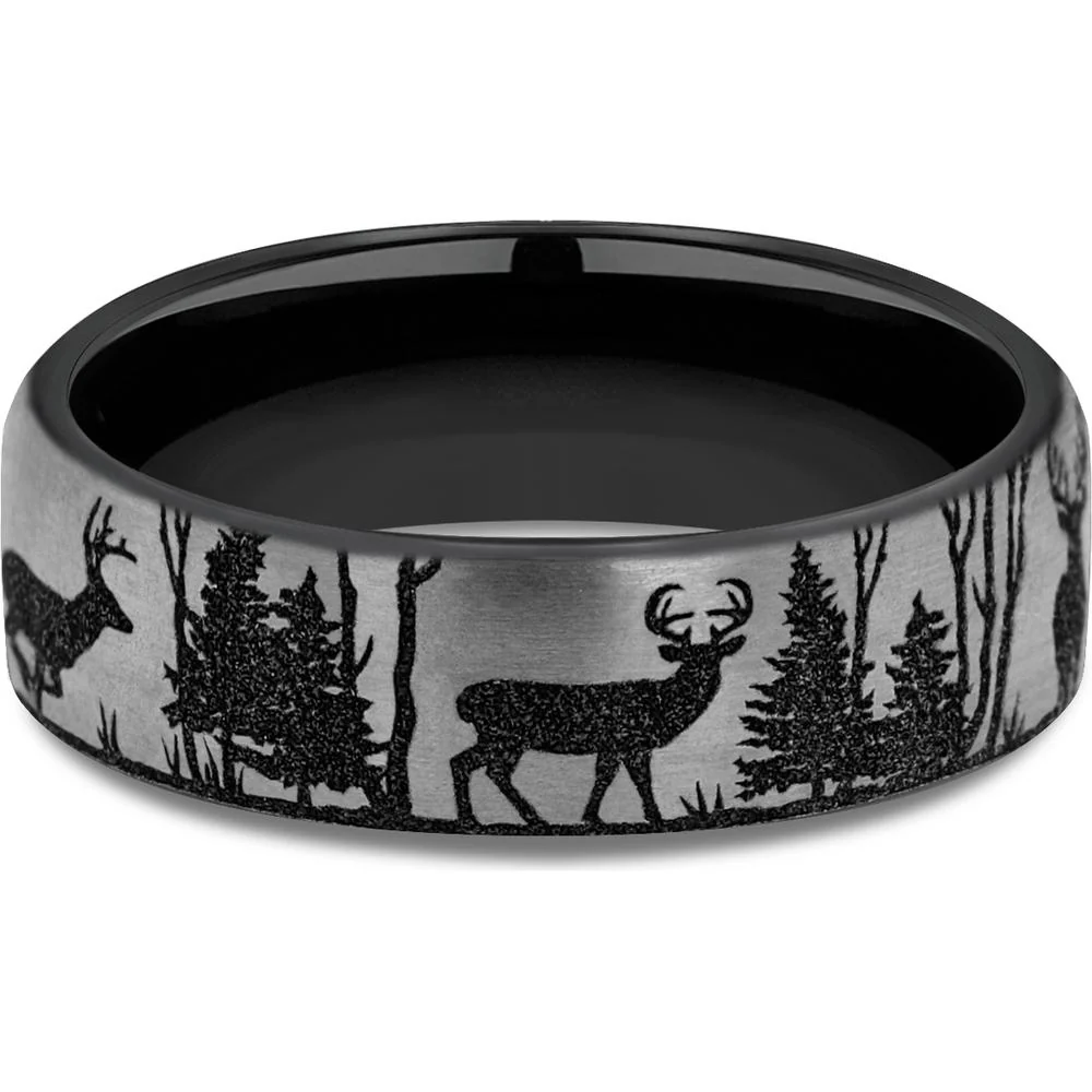 The Whitetail Men's Wedding Band in Grey/Black Titanium - 6.5mm Width by Brook and Branch - Image 3