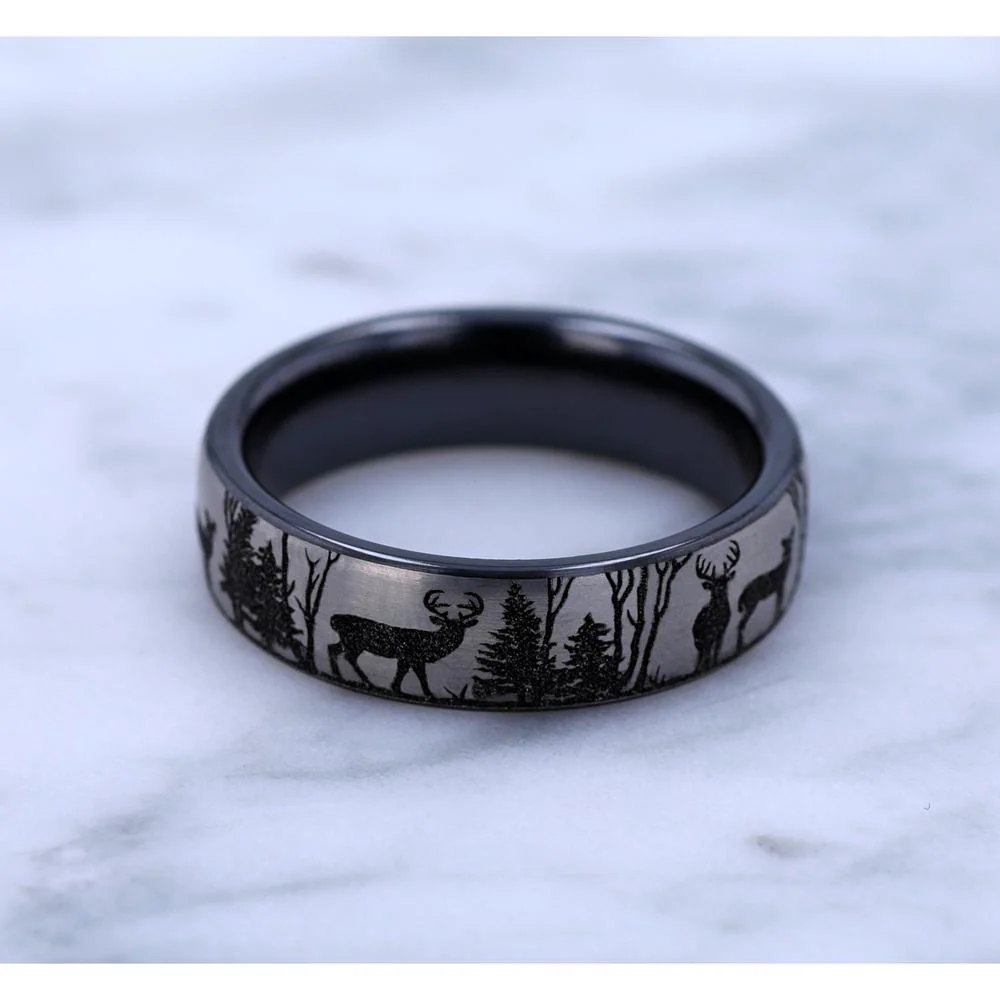 The Whitetail Men's Wedding Band in Grey/Black Titanium - 6.5mm Width by Brook and Branch - Image 4