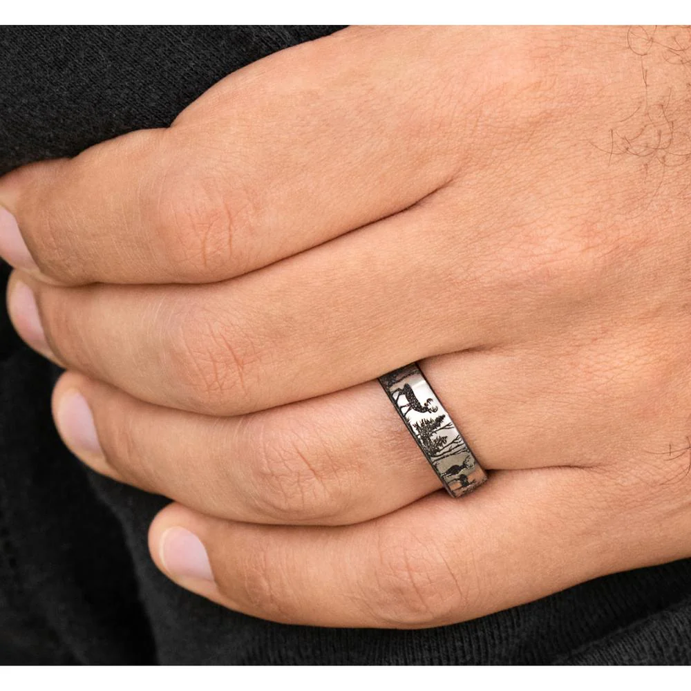 The Whitetail Men's Wedding Band in Grey/Black Titanium - 6.5mm Width by Brook and Branch - Image 5