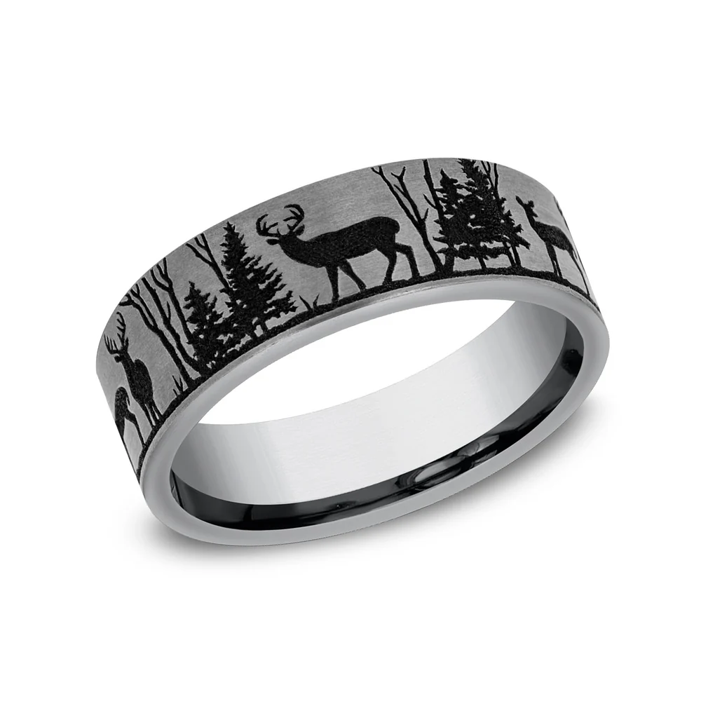 The Whitetail Men's Wedding Band in Grey Tantalum - 7mm Width by Brook and Branch