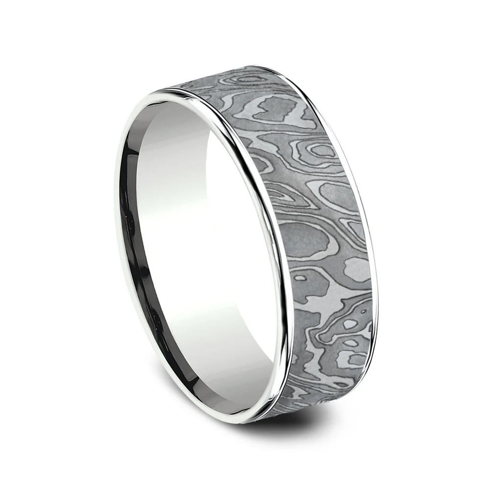 The Wild Men's Wedding Band in 14K White Gold and Grey Tantalum - 7.5mm Width by Ammara Stone - Image 2