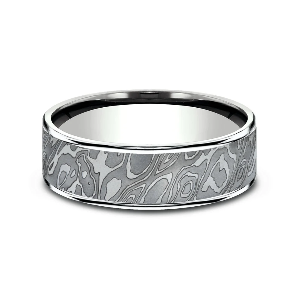 The Wild Men's Wedding Band in 14K White Gold and Grey Tantalum - 7.5mm Width by Ammara Stone - Image 3