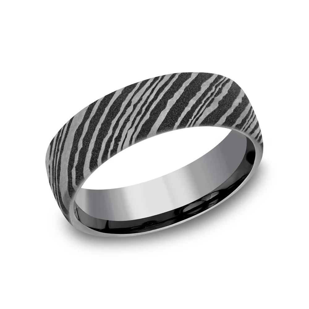 The Wood Grain Men's Wedding Band in Grey Tantalum - 6.5mm Width by Tantalum