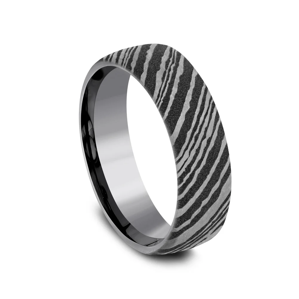 The Wood Grain Men's Wedding Band in Grey Tantalum - 6.5mm Width by Tantalum - Image 2