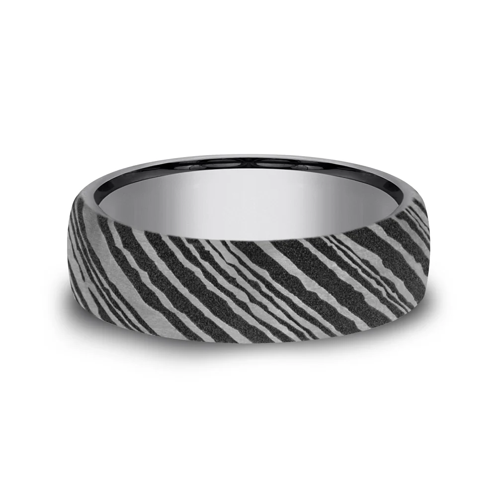 The Wood Grain Men's Wedding Band in Grey Tantalum - 6.5mm Width by Tantalum - Image 3