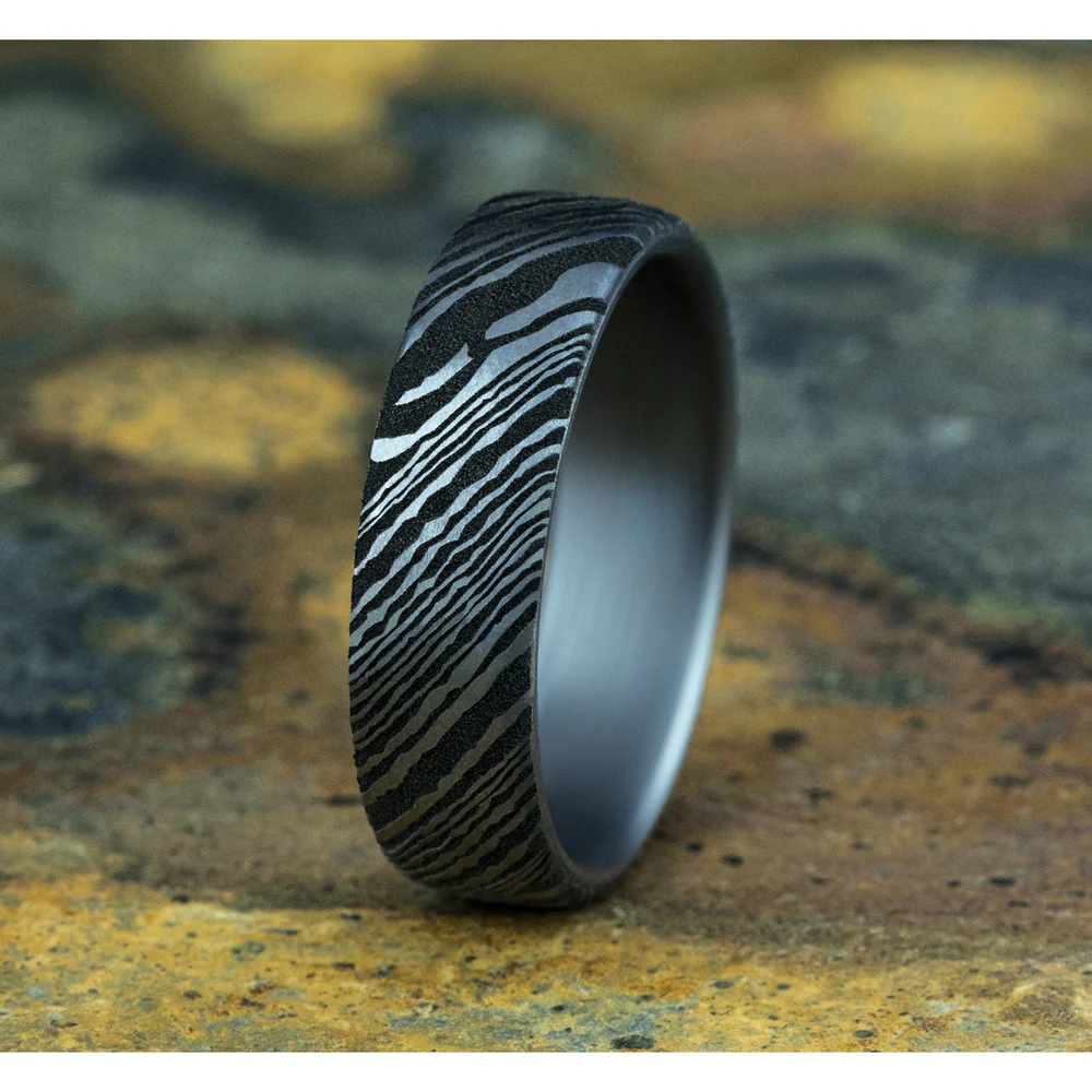The Wood Grain Men's Wedding Band in Grey Tantalum - 6.5mm Width by Tantalum - Image 4