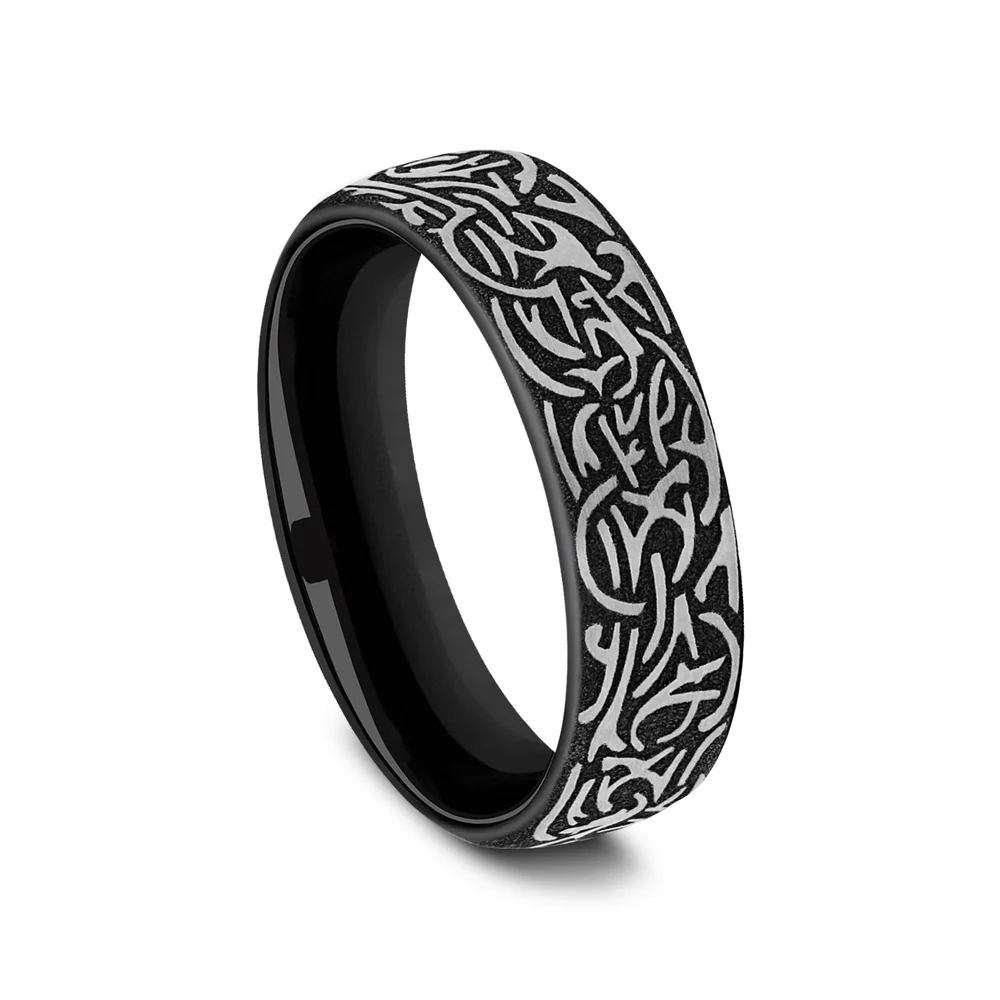 Thors Hammer Men's Wedding Band in 14K Rose Gold and Grey-Black Titanium - 6.5mm Width by Forge - Image 2
