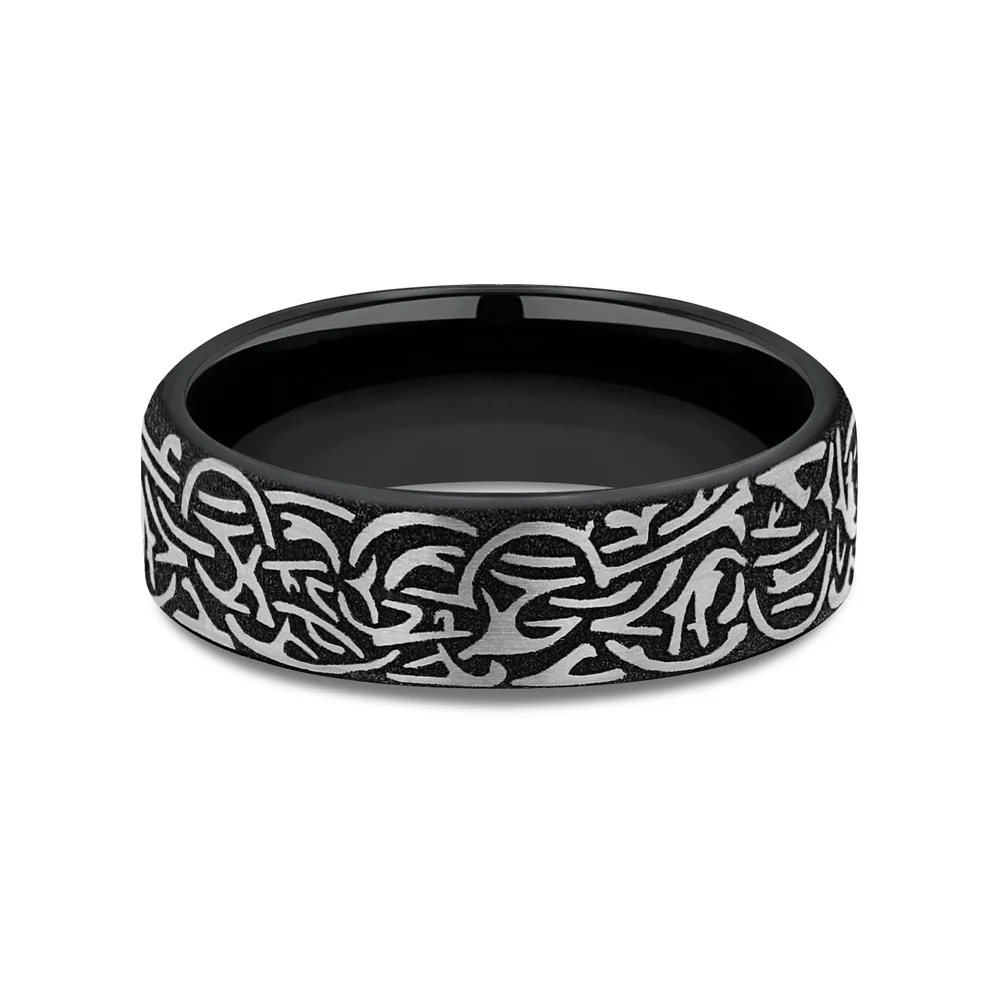 Thors Hammer Men's Wedding Band in 14K Rose Gold and Grey-Black Titanium - 6.5mm Width by Forge - Image 3